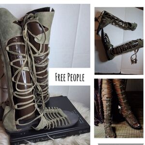 Free People Green Suede Sun Seeker Tall Gladiator Sandals 41/10